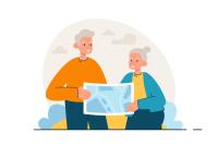 An illustration of an aging couple looking over a map